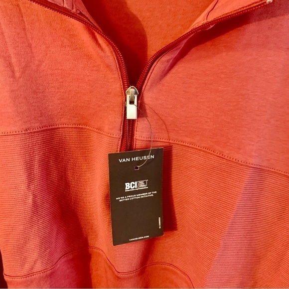 NWT Van Heusen Pullover Top Men’s Large Salmon 100% Cotton 1/4 Zip Ribbed Panel - Picture 3 of 12
